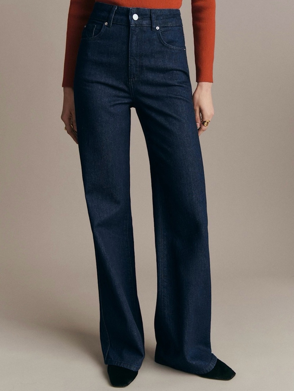 NWOT Sézane 70s Trousers Indigo Blue High Rise Flare Leg Jeans Size 34 US 2 Dark